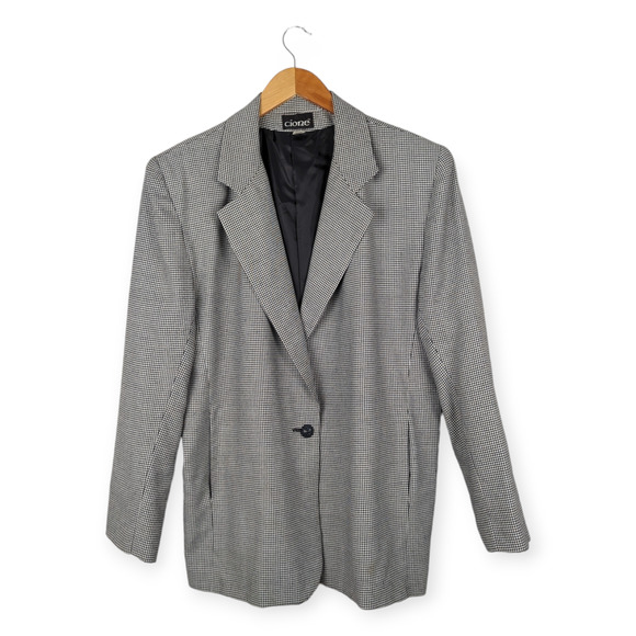 Vintage Black and White Micro Houndstooth‎ Single Button Blazer Size Large - Picture 1 of 7
